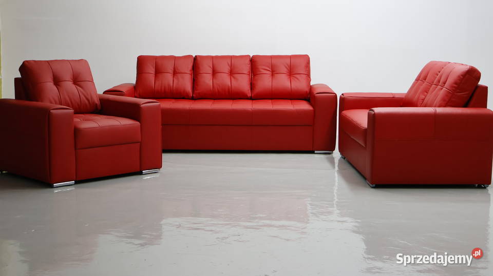 KOMPLET 321 sofy kanapy zestaw czerwona SKÓRA 90cm Sofy i kanapy wielkopolskie