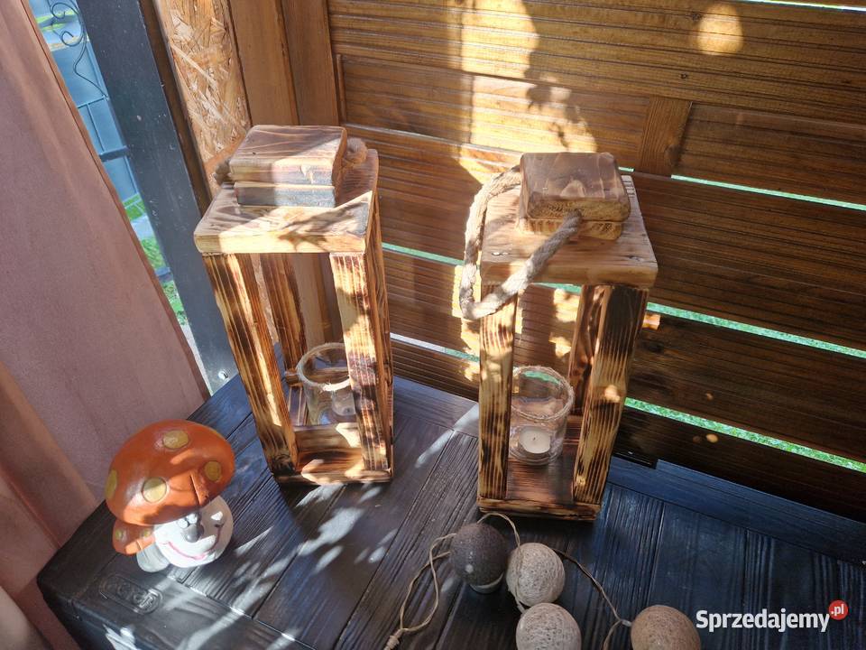 Rustykalny lampion z drewna z odzysku Handmade Pszów