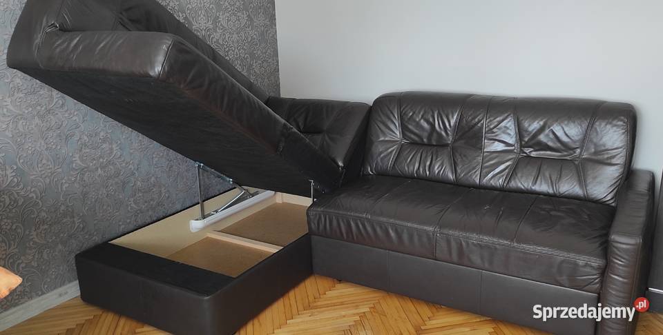 Brązowa skórzana kanapa narożna z funkcją spania Radom