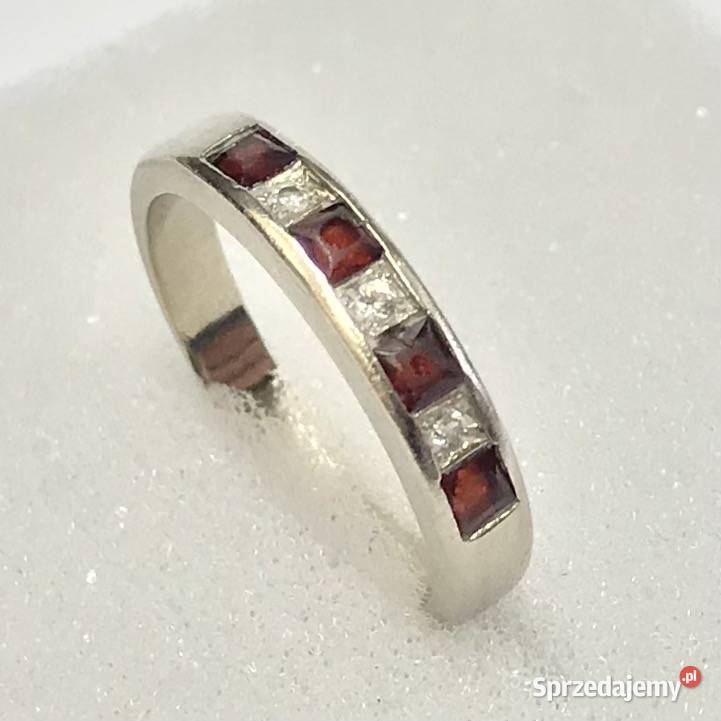 PIERŚCIONEK 585 14K kamienie RUBINY białe ZŁOTO mazowieckie Warszawa