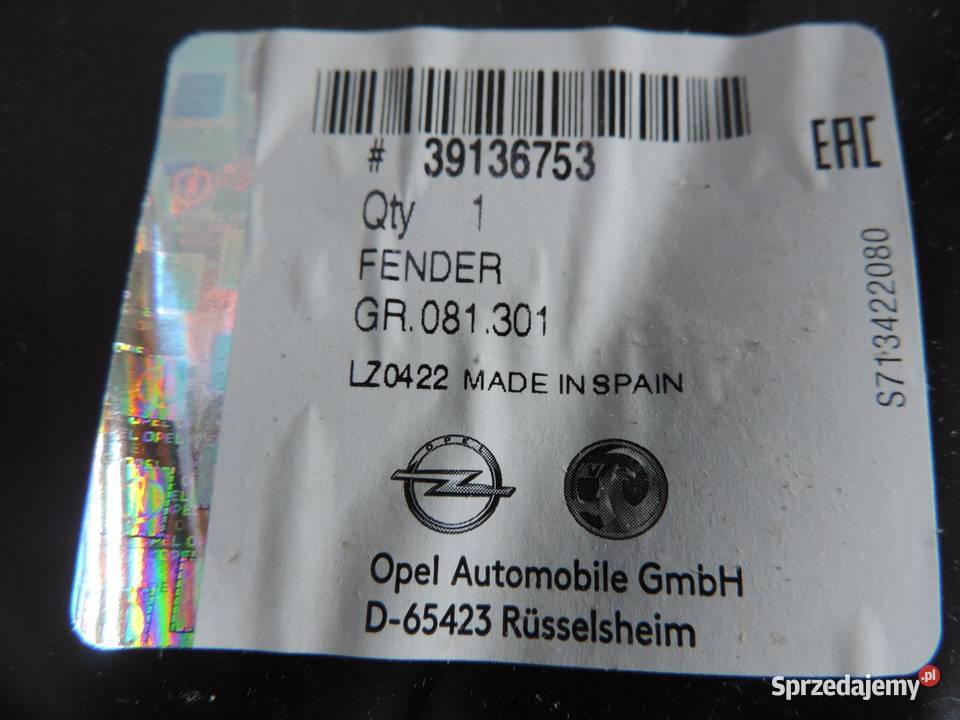 MASKA BŁOTNIK LEWY PRAWY OPEL CROSSLAND PRZED Błotniki sprzedam