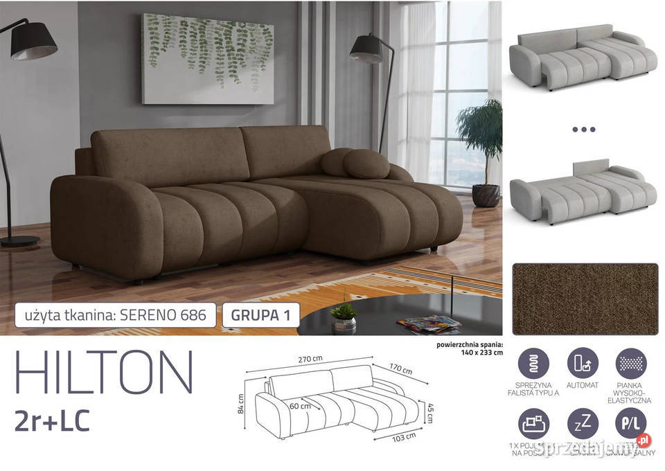 Narożnik Hilton 270x170 pojemnikfunkcja spania Wieruszów