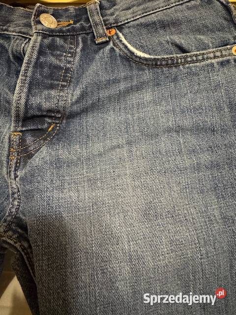 Jeansy męskie w28 L32 granatowe z przetarciami