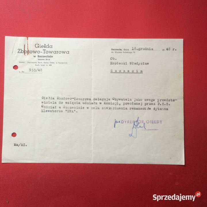 1332 Pismo Z Giełdy Kordecki zachodniopomorskie Szczecin