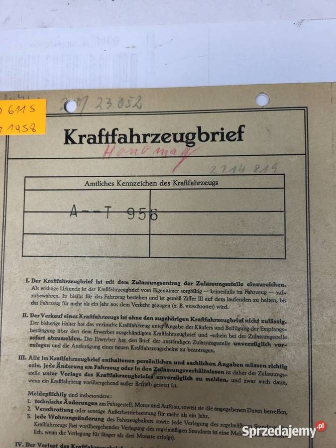 papiery brif hanomag r112 1958r Rybnik