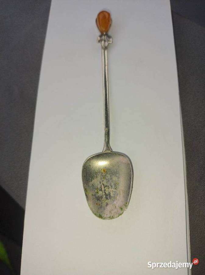 Srebrna stara łyżeczka z bursztynem Pozostałe