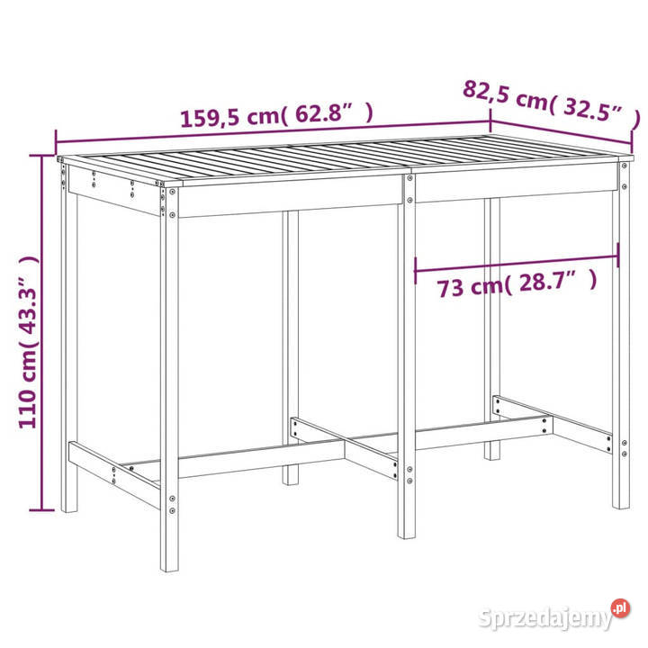 Stolik ogrodowy biały 1595x825x110 lite drewno mazowieckie Warszawa