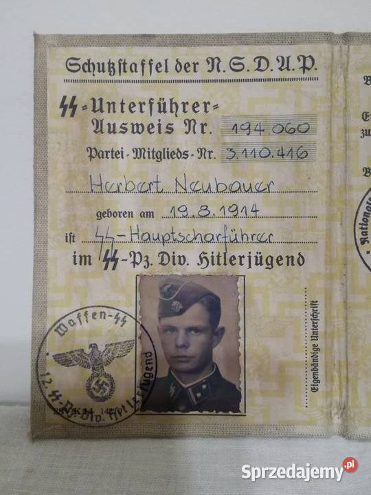 Legitymacja SS III Rzesza Kraków