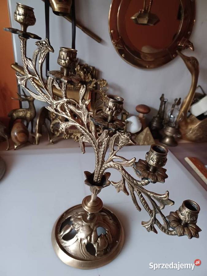 Piękny duży masywny świecznik mosiężny Poznań sprzedam
