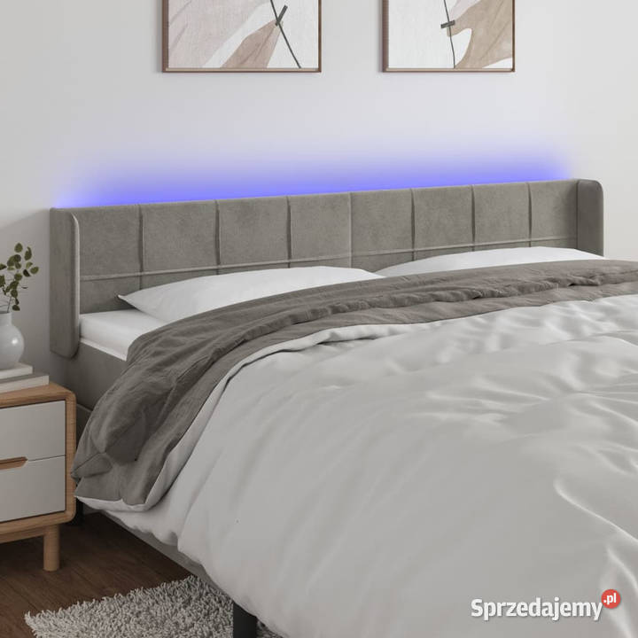 Zagłówek do łóżka z LED jasnoszary 183x16x7888 sprzedam