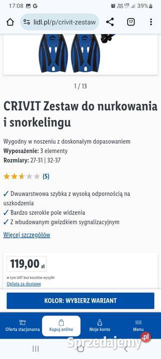 Zestaw do nurkowania CRIVIT 3237 i snorkelingu dolnośląskie Wrocław