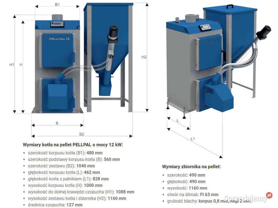 Kocioł piec co 12kW z podajnikiem na pellet Kotły i Piece CO Pleszew sprzedam