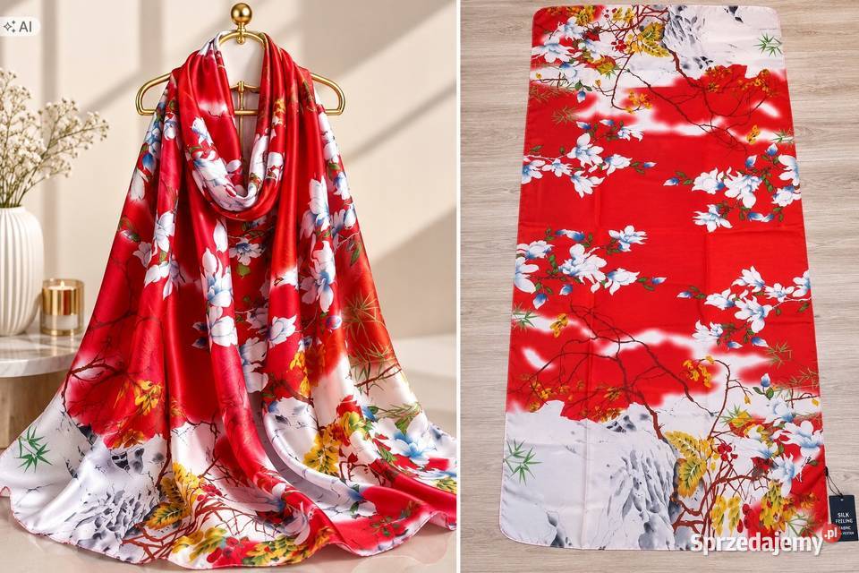 Luksusowa chusta szal apaszka 80x180 jedwab Moda i Styl Pątnów