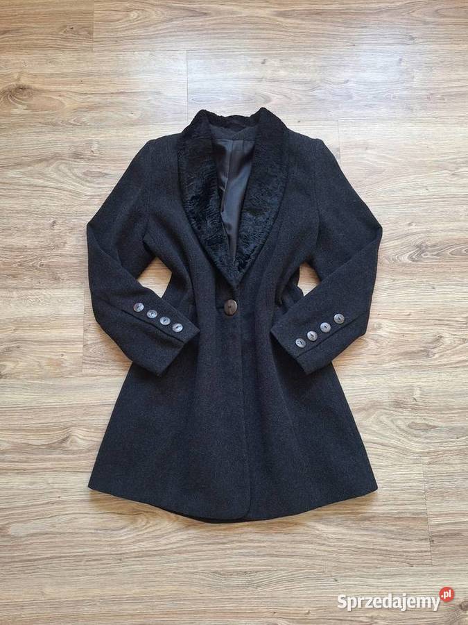 Czarny klasyczny płaszcz kaszmir wełna z