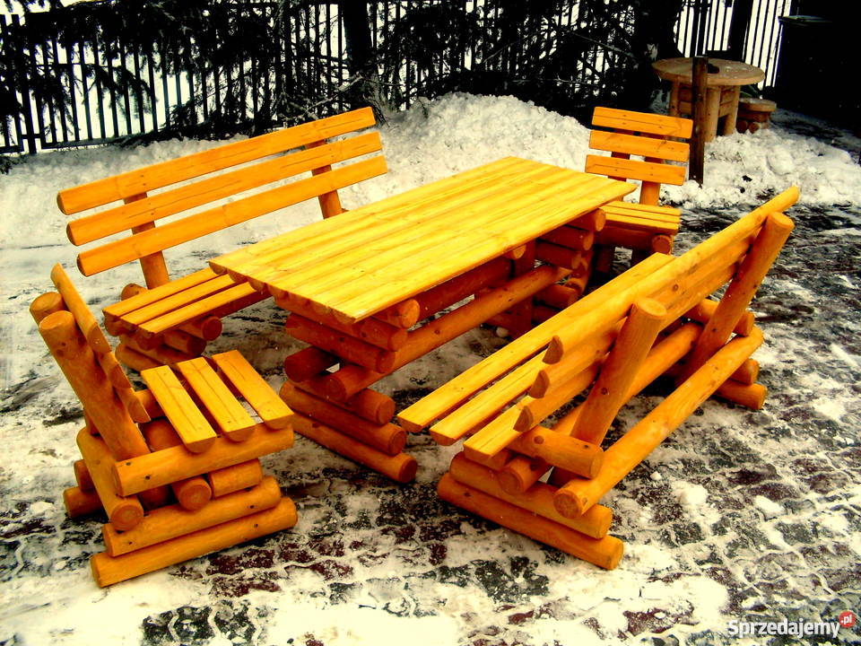 Meble ogrodowe barowe krzesła drewniane huśtawka Chojnice