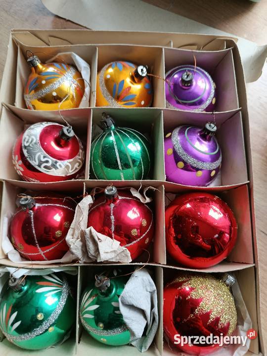 Bombki z PRLróżne szklane w kartonie stare zachodniopomorskie Choszczno