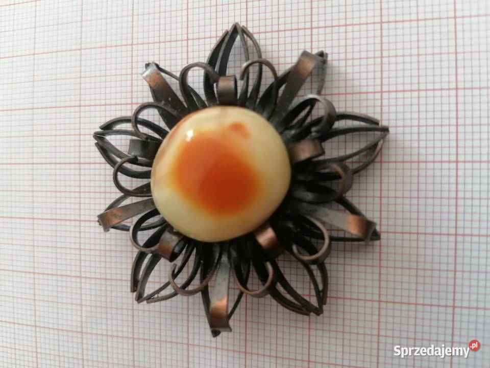 Stara Broszka Bursztyn miedź