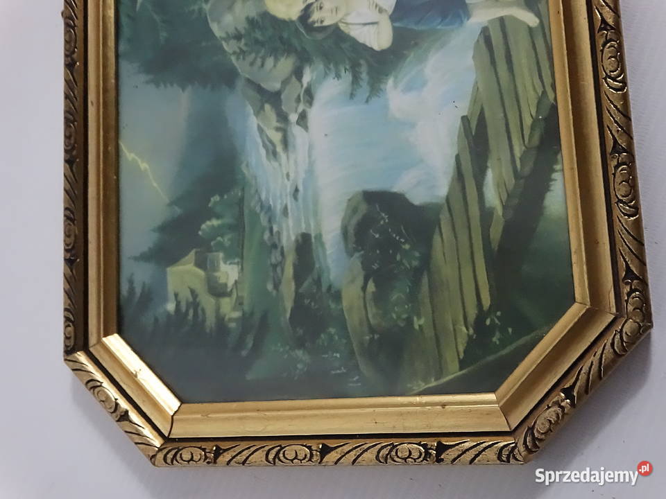 Klasyczny Obraz Anioł Stróż w złotej ramie 40x23 lubelskie Biłgoraj sprzedam