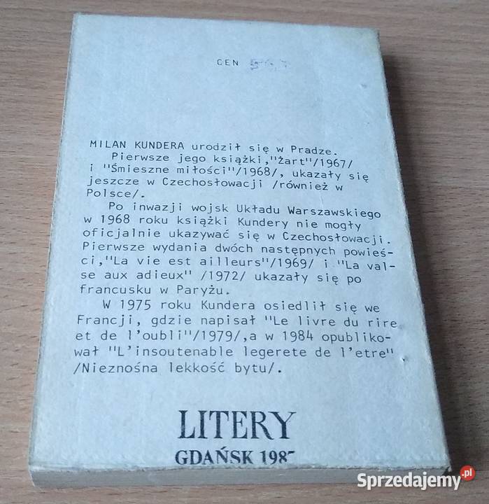 Nieznośna lekkość bytu powieść Milan Kundera ISBN 0906601150 Gdańsk