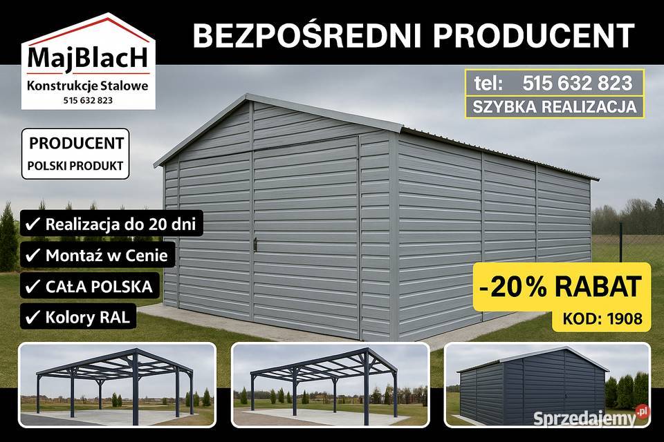 A166Otwarty Garaż Blaszany Zadaszenie Włodawa