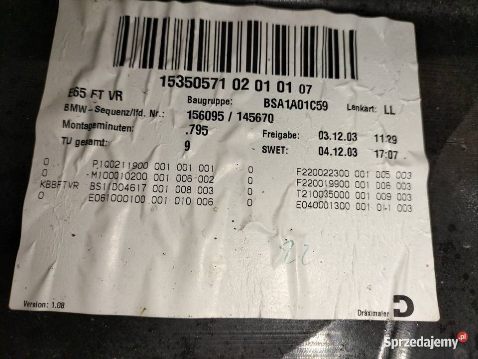 Płyta głusząca drzwi pasażera z przodu BMW E65 Poręba