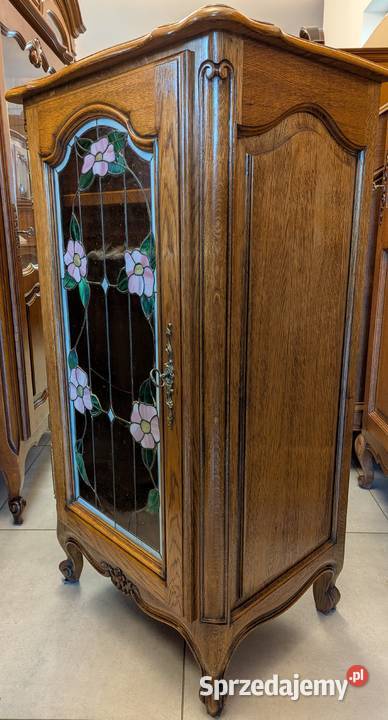 Piękna dębowa witryna udwikowska z witrażemsklep Dąbrowa Górnicza