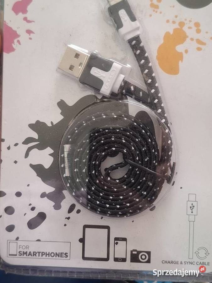 Nowy kabel Micro USB 1m pleciony czarnobiały Otwock