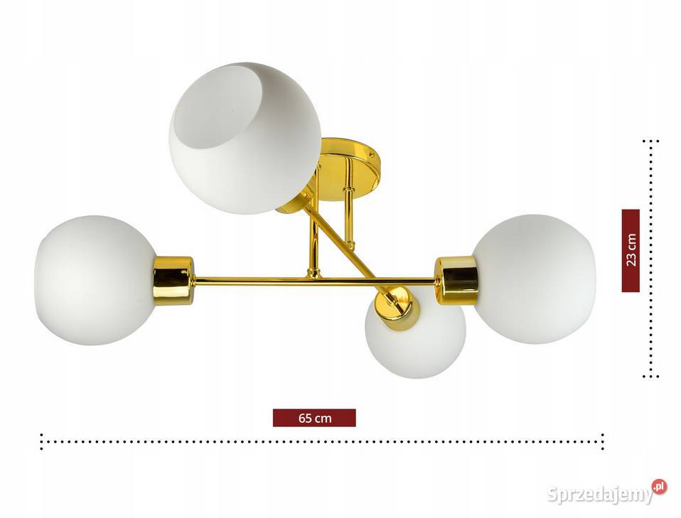 Lampa Wisząca Żyrandol Plafon Złoty Kule Biały Oświetlenie Choroszcz