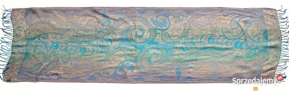 Jedwabny szal Indiska paisley 100 jedwab turkus Lublin