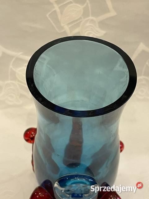 Wazon ze szkła artystycznego niebieskoczerwony Porcelana i szkło małopolskie Kraków