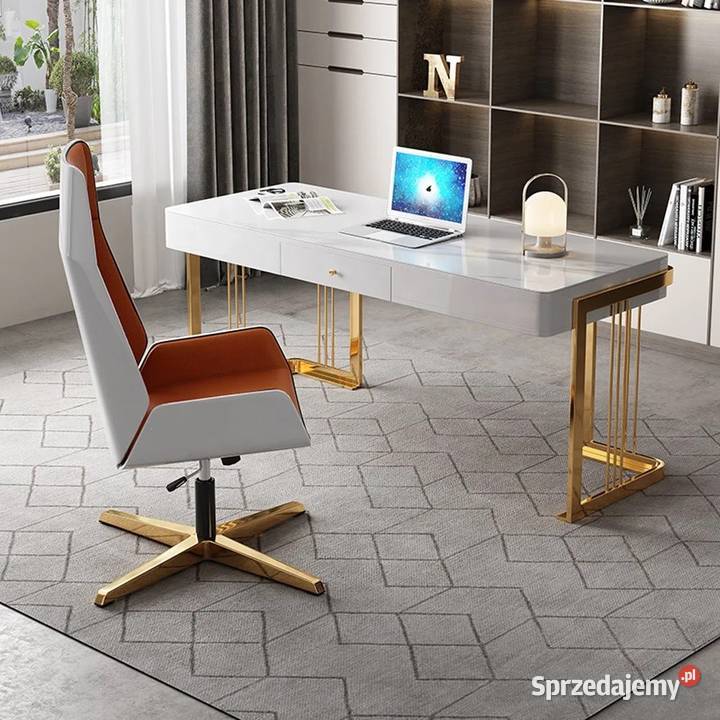 Białe złote biurko ze stali nierdzewnej Luxury małopolskie Golkowice