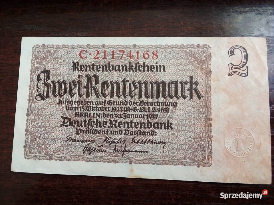 Banknot 2 marki Niemcy Płońsk