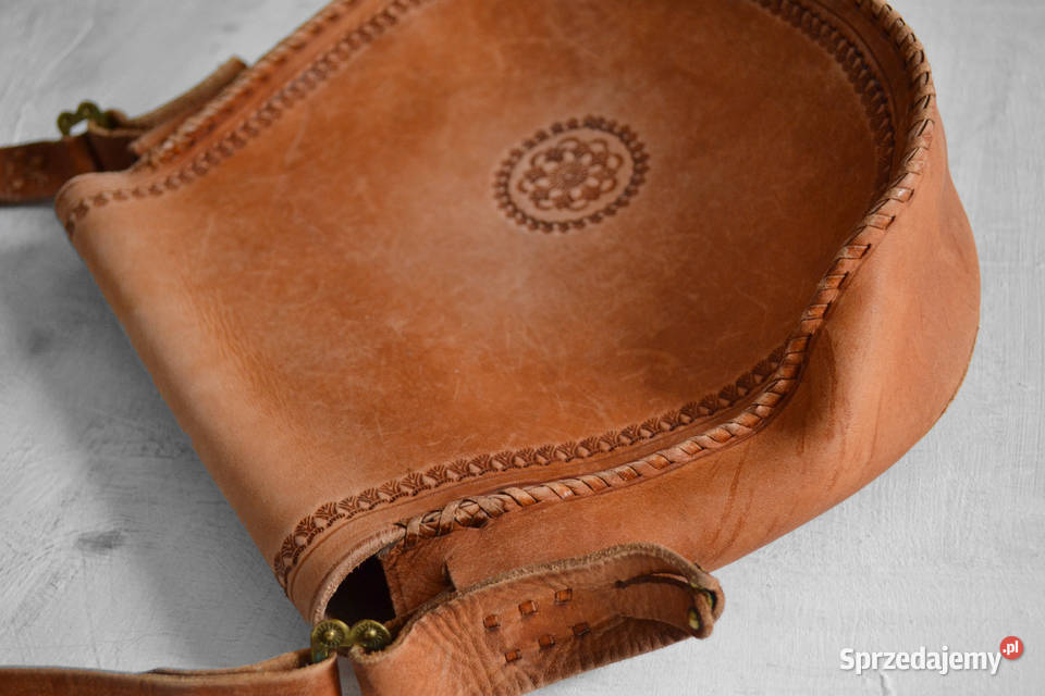 camelowa skórzana torebka boho style retro Torby i torebki