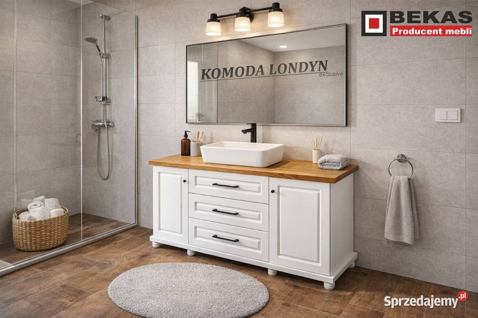 Komplet Łazienka KOMODA Londyn z Lustrem Biała Włocławek