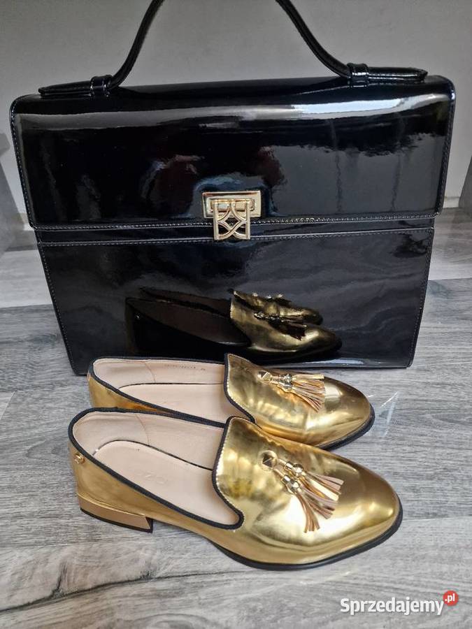 Mokasyny złote skóra lakier Kazar 36 Kazar Żywiec