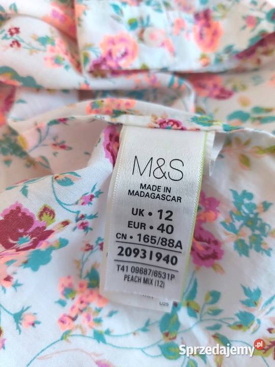 Bluzka biała kwiaty L 40 MarksSpencer MS wiskoza długi Warszawa sprzedam