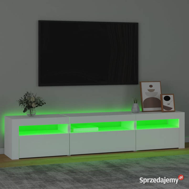 Szafka pod TV z oświetleniem LED biała 195x35x40 mazowieckie Warszawa