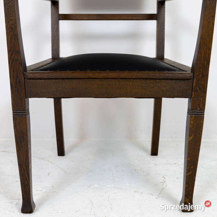 Fotel do biurka dębowy secesja antyk stary skóra Swarzędz