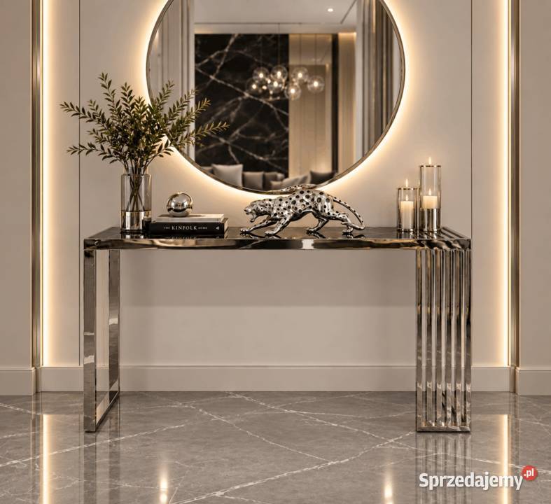 Srebrna konsola Silvera Glamour z czarnym blatem