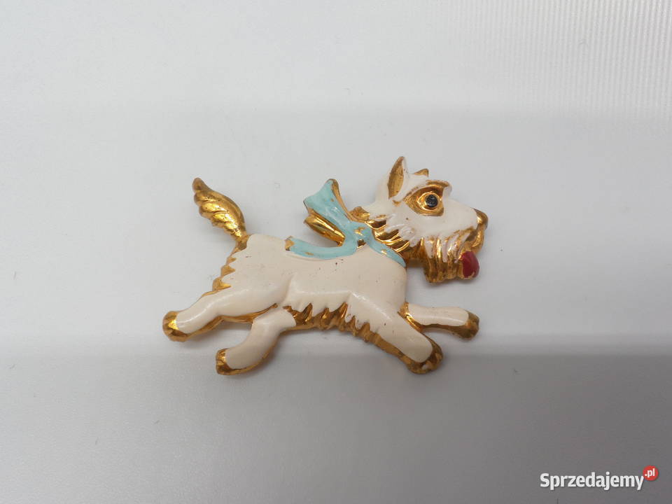 Urocza Broszka Vintage Biegnący Terier Piesek wielkopolskie Raszków
