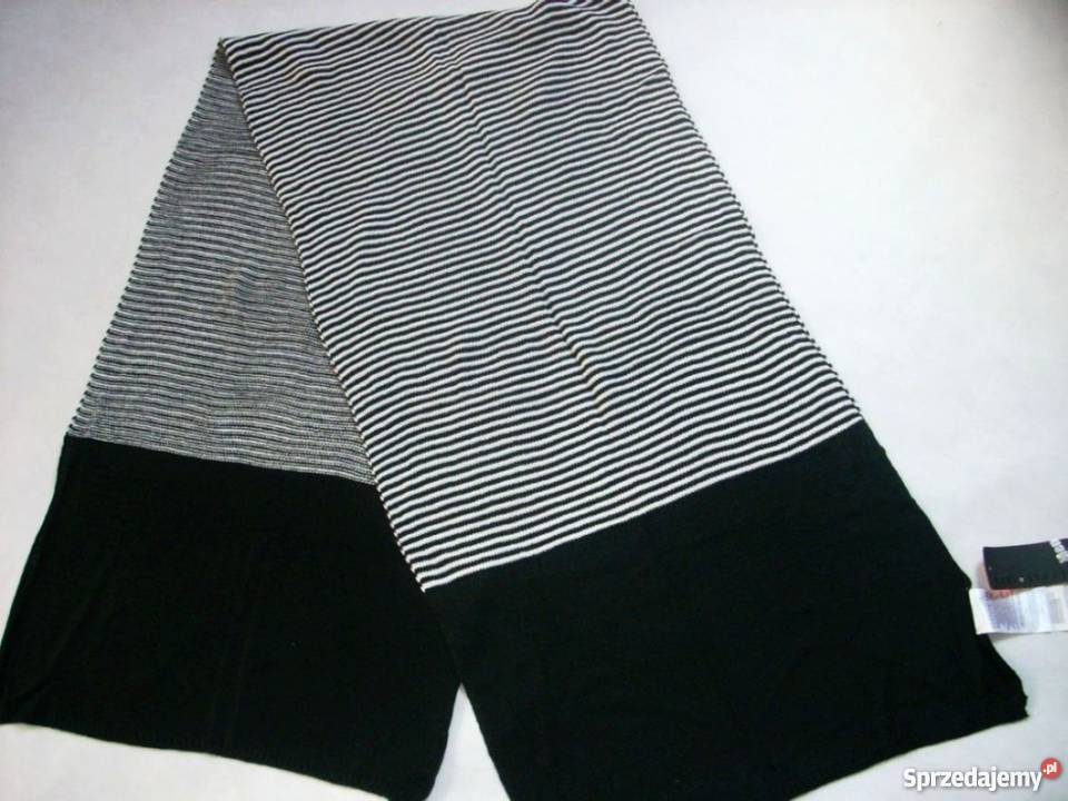 YORKER Szal Czarno Biały Paski Trendy NOWY Nowy Sącz