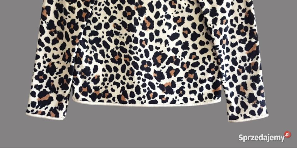 Sweter beżowoczarny w panterkę długim rękawem HM Chrzanów