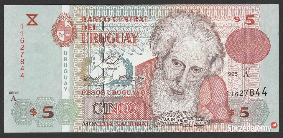 Urugwaj 5 pesos 1998 Torres Garcia stan bankowy Łódź sprzedam