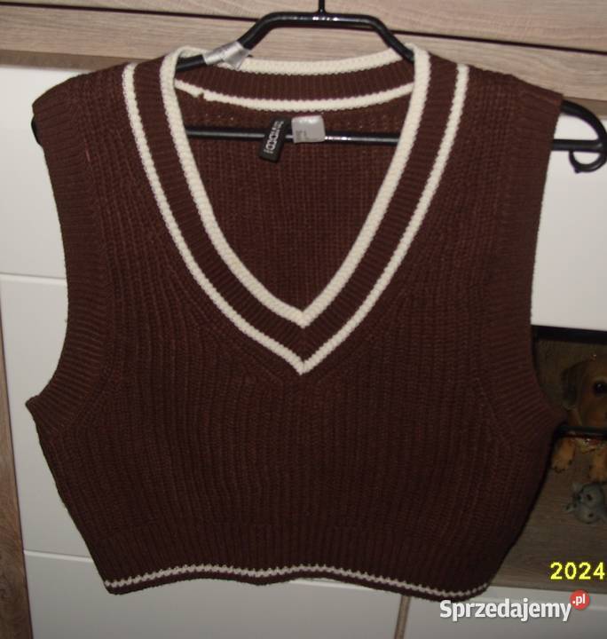 Wełniana Czekoladowo Kremowa kamizelka HM r S Rozmiar 36(S) Rawicz