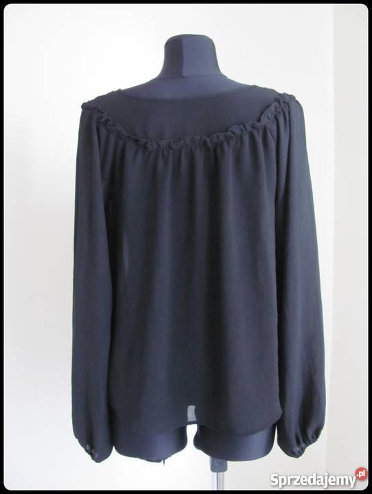 Czarna lekka bluzka koszula z wiązaniem dekolcie Bez wzoru Płock