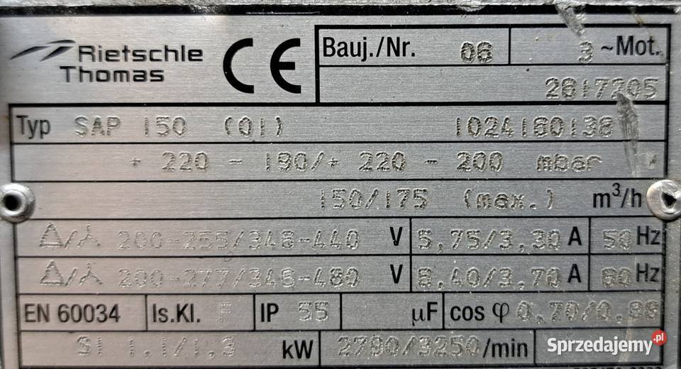 Wentylator Bocznokanalowy Rietschle 11kW Pleszew sprzedam