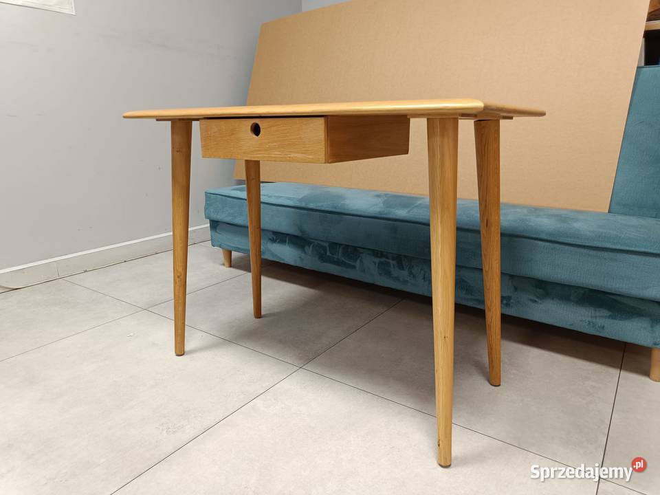 Biurko dębowe z szufladą styl skandynawski retro 50cm sprzedam