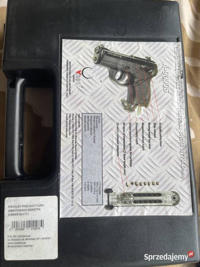 Wiatrówka pistolet Beretta A9000S 45 mm nabój Luboń