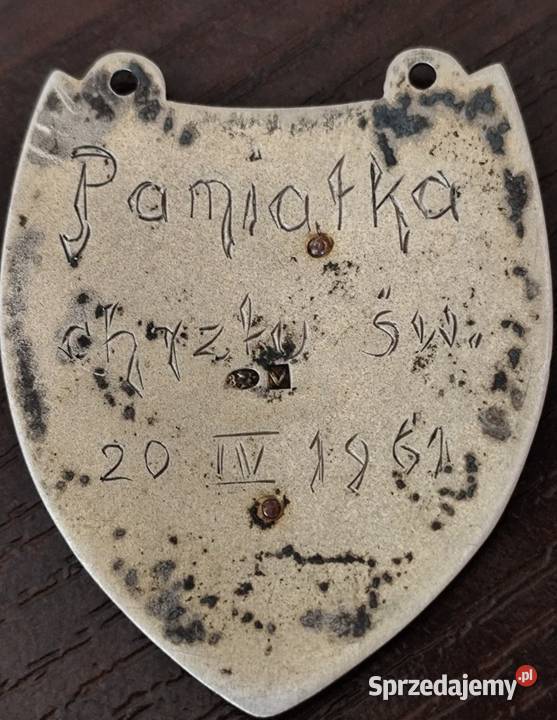 Srebrny ryngraf z dedykacją na odwrocie z 1961 Sosnowiec