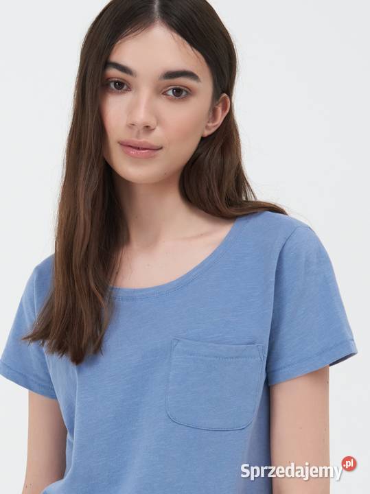 niebieski shirt z kieszonką Sinsay Rozmiar 34(XS) Bluzki i koszule Odzież damska Olkusz
